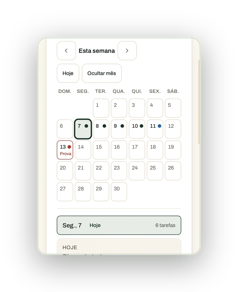 Cronograma de estudos da FicusMed com o calendário do mês e a data da prova marcada