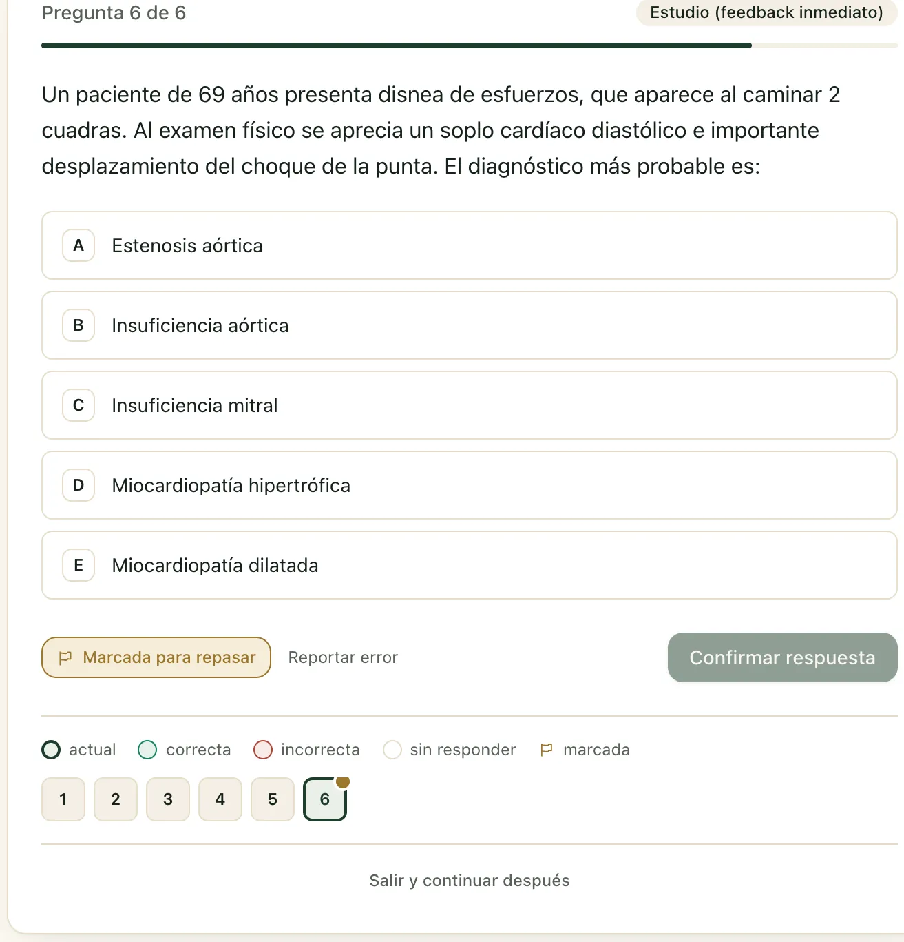 Pregunta clínica con alternativas A a E